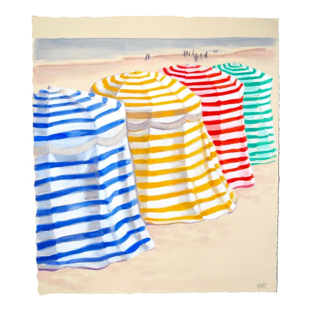 Biarritz Beach Tents Contemporary Acrylic Painting For Sale