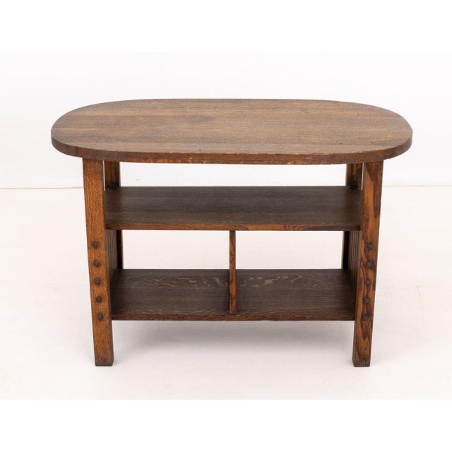 Mission Arts & Crafts Oak Two-Tier Oval Occasional Table For Sale - Image 3 of 7