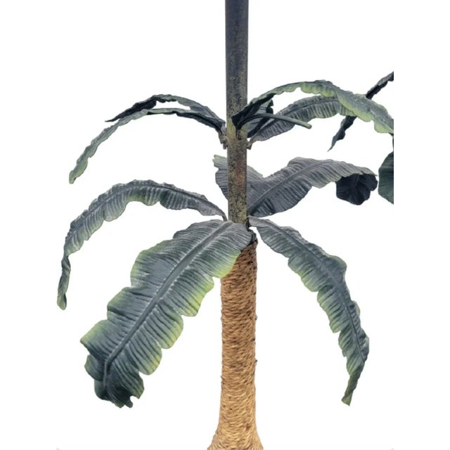 Vintage Tole Tall Weaved Wicker Metal Palm Leaf Candle Stick Pillar Floor Candle Holders- a Pair For Sale In West Palm - Image 6 of 8