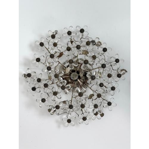 Filigree Flush Mount with Crystal Flowers from Maison Baguès, France, 1920s For Sale - Image 4 of 18