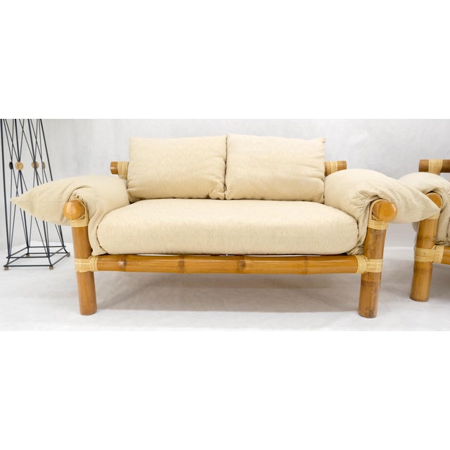 Pair of c1970s Vintage Massive Thick Bamboo Bases Loveseats MINT For Sale - Image 13 of 14