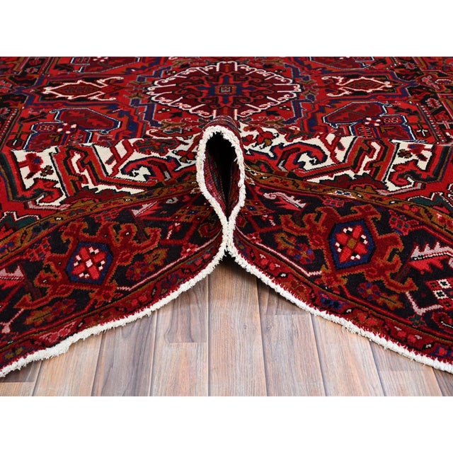 1960 8'7"x10'10" Pomegranate Red Worn Wool Hand Knotted Vintage Persian Oriental Rug For Sale - Image 9 of 12
