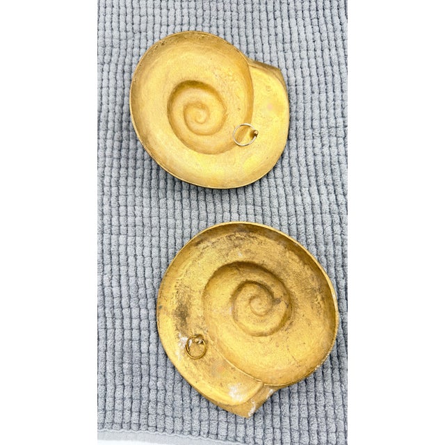 1960s Nautical Brass 2 Piece Nautilus Seashell Sculptures Wall Art Mid-Century Modern For Sale - Image 4 of 4