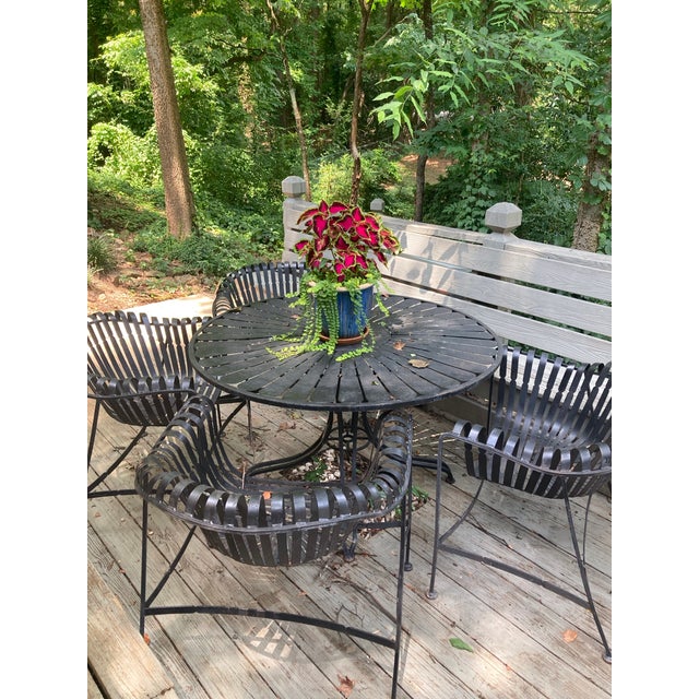 Metal Mid 20th Century Woodard Mid Century Modern Strap Iron Patio - Set of 5, Attributed For Sale - Image 7 of 8