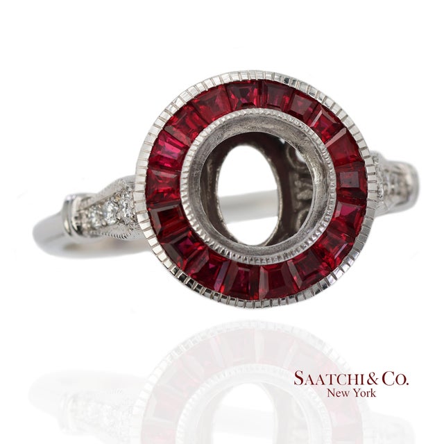 14k (585) White Gold Natural Brilliant Diamond Semi Mount Ruby Ring Size 7 For Sale In New York - Image 6 of 10