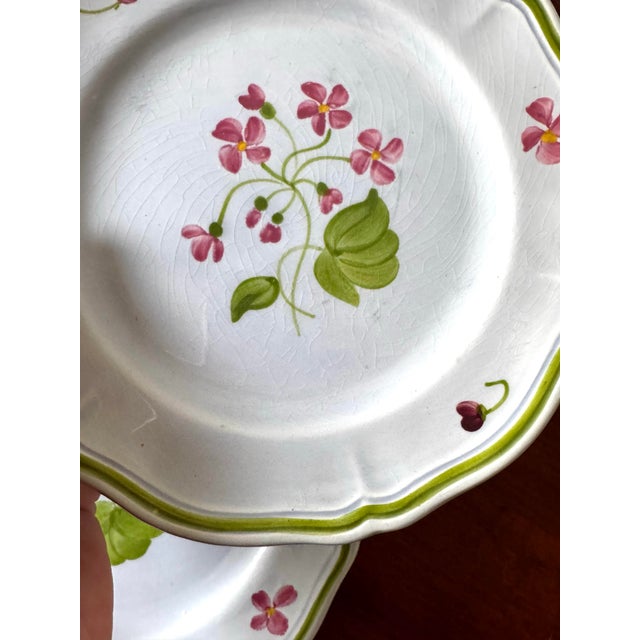 Set of 4 Longchamp France Hand-Painted Floral Dessert Plates, French Faience, Peint À La Main For Sale In Boise - Image 6 of 11
