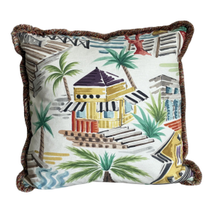 Coastal Resort Scenic Decorative Accent Pillow With Designer Fringe Trim