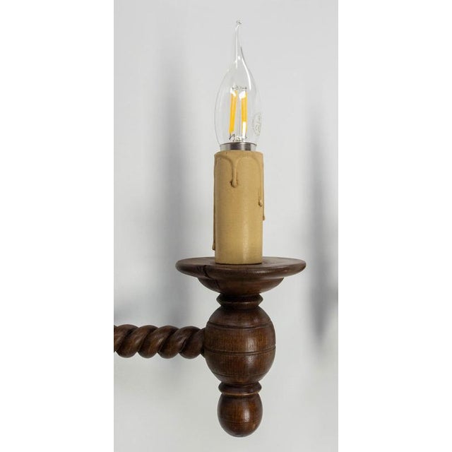 1940s Spanish Style Double Wall Sconces in Turned Beech, France, 1940s, Set of 2 For Sale - Image 5 of 9
