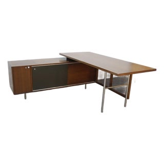 1960s George Nelson for Herman Miller Mahogany Desk W/ Mesh Front $4,999.00 72"w X 72" D X 30" H For Sale