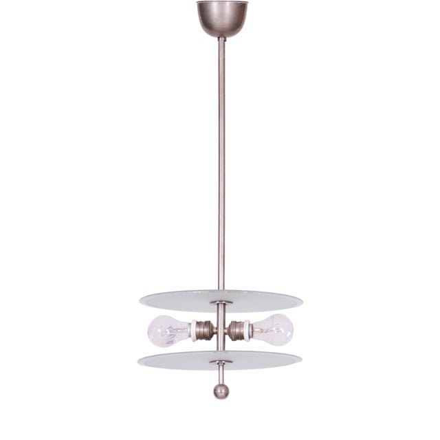 Czech Bauhaus Pendant in Chrome-Plated Steel and Frosted Glass, 1930s For Sale