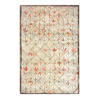 1920s Gray Foliate Antique American Hooked Rug 6' X 9' Handknotted Wool Carpet For Sale