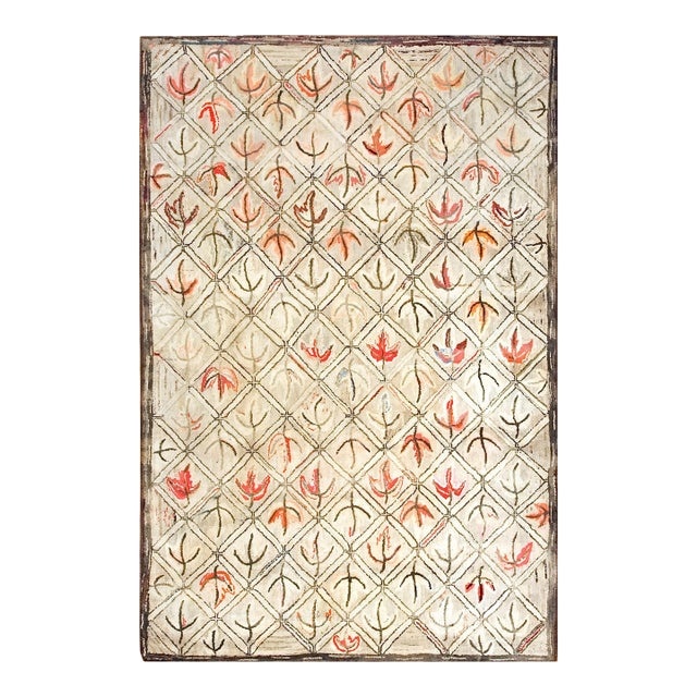 1920s Gray Foliate Antique American Hooked Rug 6' X 9' Handknotted Wool Carpet For Sale