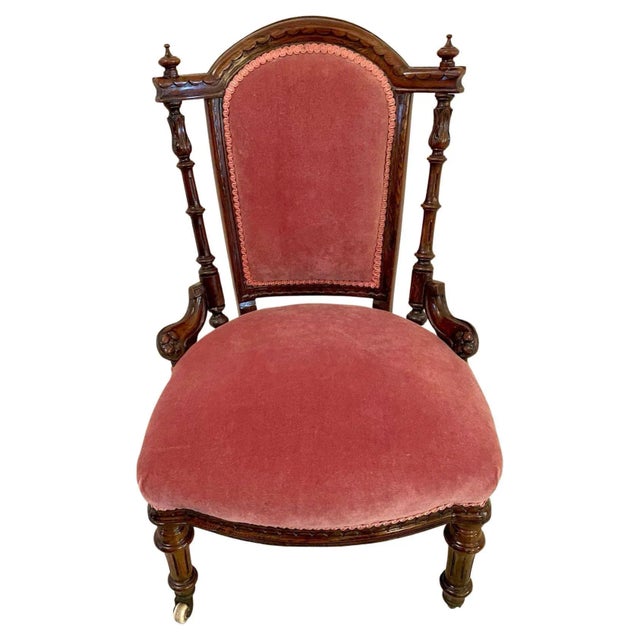 Brown 19th Century Victorian Carved Walnut Lady's Chair For Sale - Image 8 of 8