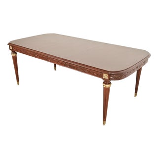 Maison Jansen Style French Regency Louis XVI Mahogany and Gilt Bronze Extension Dining Table, Newly Refinished For Sale