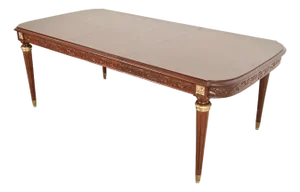 Maison Jansen Style French Regency Louis XVI Mahogany and Gilt Bronze Extension Dining Table, Newly Refinished