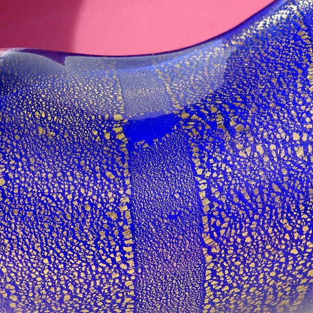Seguso Vintage Seguso Murano Blue Sapphire Pink Gold Flecks Italian Art Glass Mid Century Bowl Dish For Sale - Image 4 of 9
