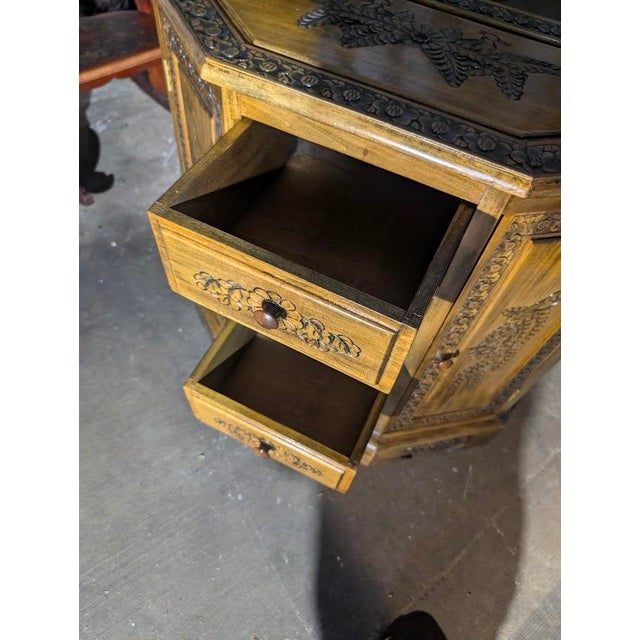 Mid 20th Century Hand-Carved Peacock Corner Cabinet – Boho Indian Style Storage Hutch For Sale - Image 9 of 11