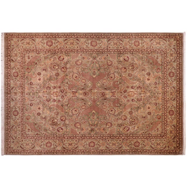 Green Shabby Chic Art Nouveau 1990's Pak-Persian Green/Green Wool Rug - 9'1'' X 12'4'' For Sale - Image 8 of 9