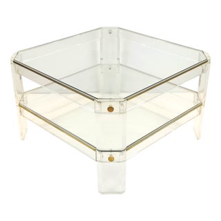 Mid-Century Modern Octagonal Acrylic Glass and Brass Coffee Table in the style of David Lange, 1970s For Sale