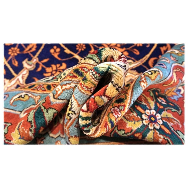 Textile Antique Persian Tabriz Wool 10X13 Navy, Orange & Teal Handmade Area Rug #9902146 For Sale - Image 7 of 7