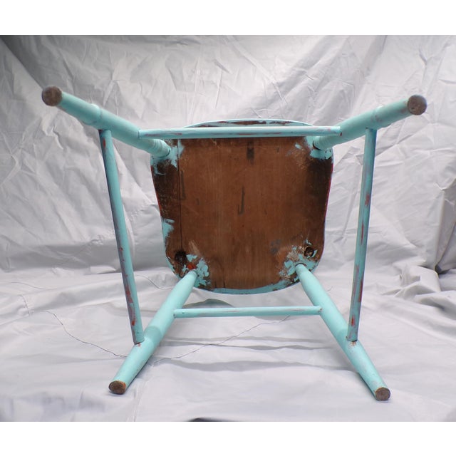 Vintage Chippy Turquoise Wooden Farmhouse Shabby Chic Accent Chair For Sale - Image 13 of 13