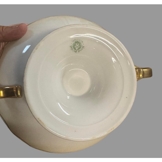 Antique Nippon Hand Painted Porcelain Compote Roses Landscape Gilt Footed Stand For Sale - Image 6 of 12