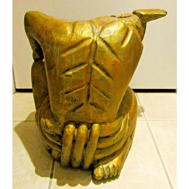 Wood Vintage Gilded Carved Wood Asian Figural Side Table With Glass Top Circa 1980s For Sale - Image 7 of 15