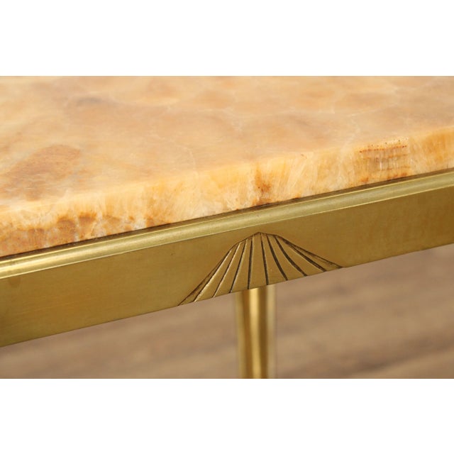 Gemstone French Art Nouveau Two-Tier Onyx and Brass Side Table For Sale - Image 7 of 12