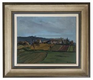 Benjamin II Vautier, Vue de Campagne Sionnet, Genève, 1954, Oil on Cardboard, Framed