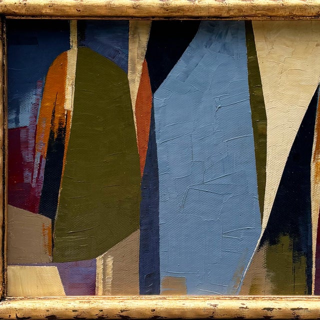 Abstract Contemporary Abstract Oil Painting in Vintage Blue Painted Frame For Sale - Image 3 of 6