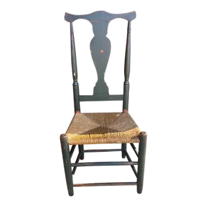 19th Century Antique Early American Fiddle Back Rush Seat Side Chair