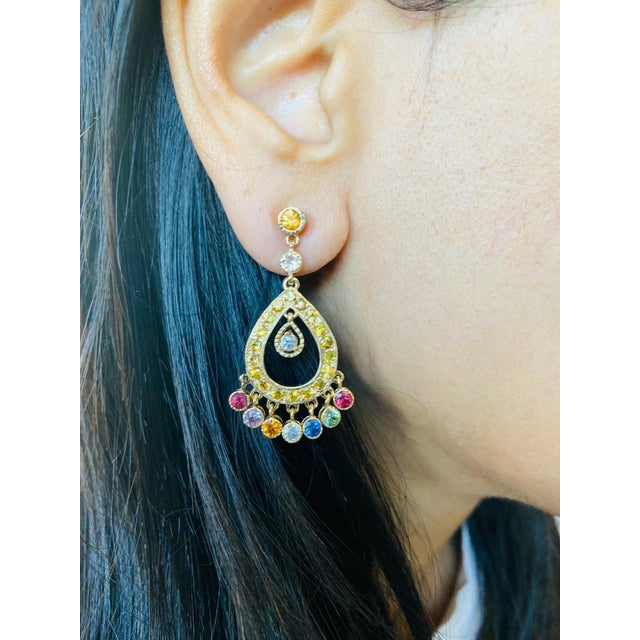 5.21 Carat Multicolor Sapphire 14 Karat Yellow Gold Chandelier Earrings These gorgeous earrings are a one of a kind must...
