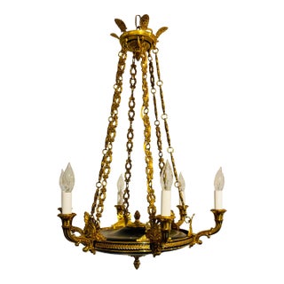 Myran Allan Luxury Lighting Empire Style Black and Gold Chandelier For Sale