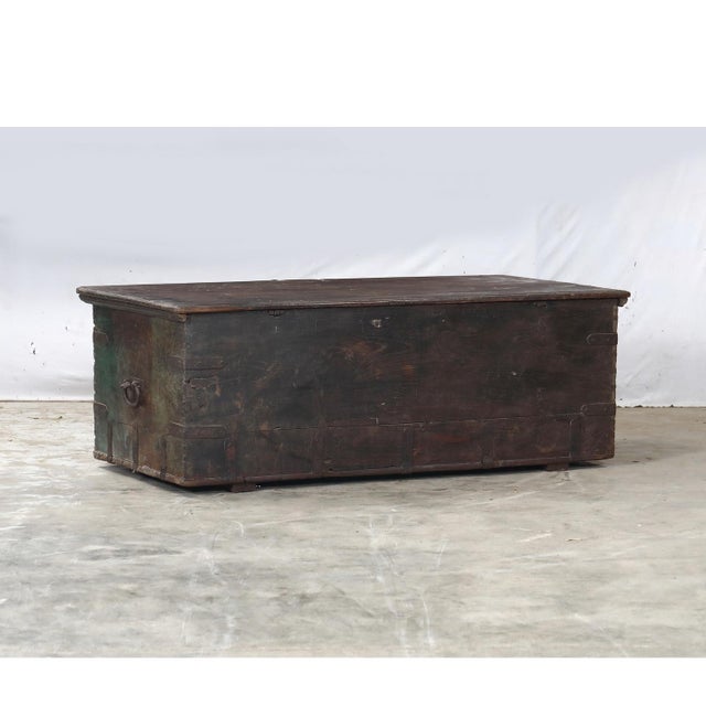 Dark Green Antique Indian Painted Teakwood Blanket Chest/Coffee Table For Sale - Image 8 of 8