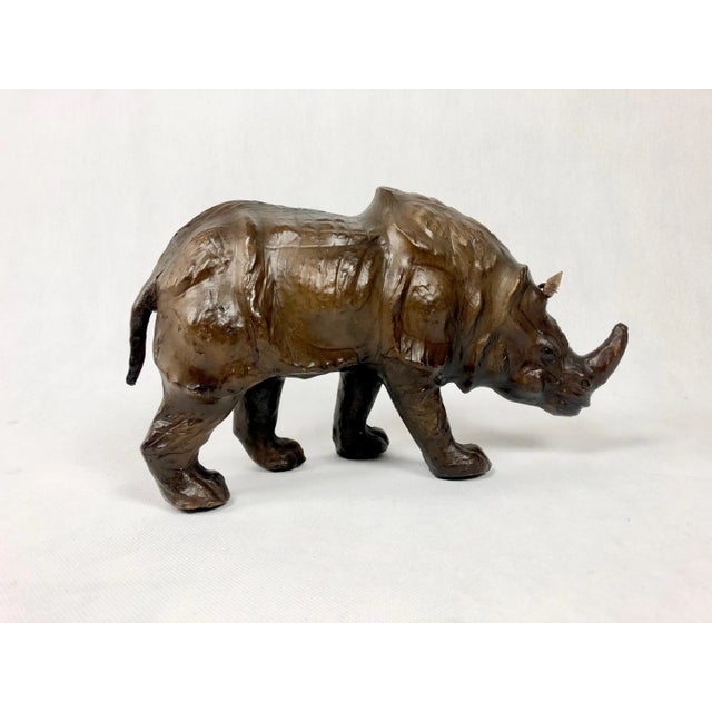 Brown Vintage Leather Rhino Sculpture Figure, 1960s For Sale - Image 8 of 10