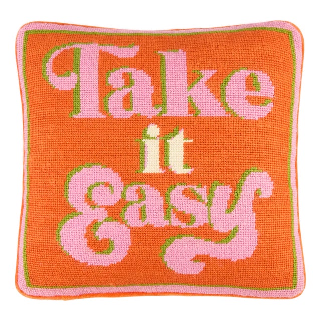 Take It Easy Needlepoint Pillow For Sale