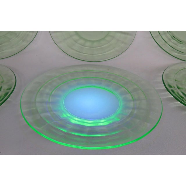 Early 20th Century Anchor Hocking Uranium Depression Glass Plates Block Optic Green - 6pc For Sale - Image 9 of 13