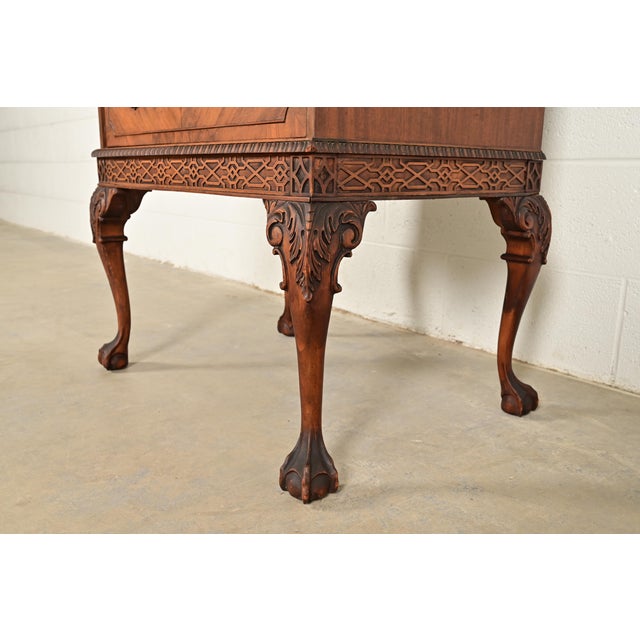Chippendale Flame Mahogany Drop Front Secretary Desk With Bookcase Hutch by Saginaw Furniture, Circa 1920s For Sale - Image 13 of 18