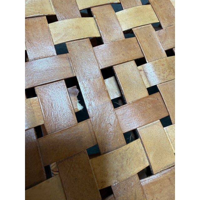 Wood In the Style of McGuire Lattice Leather Strip Safari Chair For Sale - Image 7 of 12