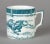 Staffordshire blue (teal) and white mug decorated with greyhounds chasing a hare. Mark on bottom: “Greyhounds” Leighton...