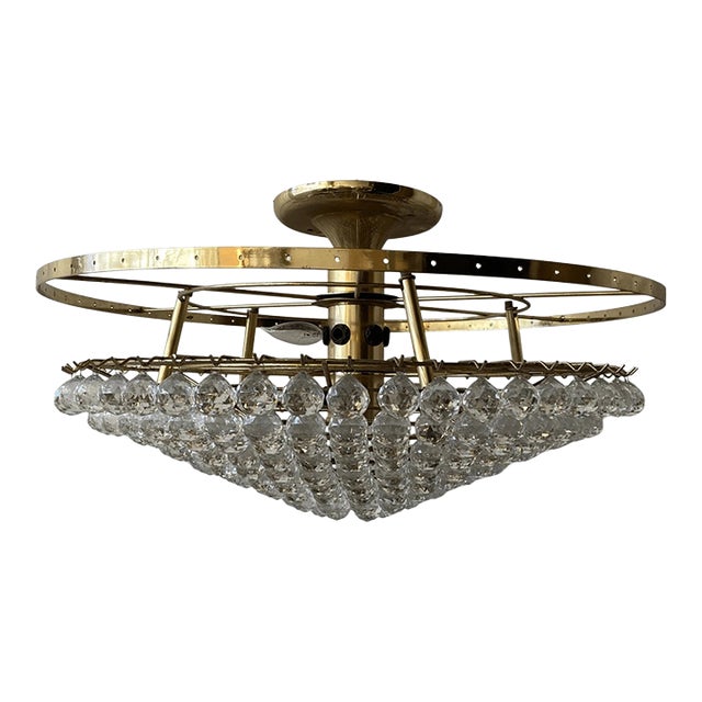 Vintage Hollywood Regency Style Lucite Crystals Ceiling Light Chandelier For Sale