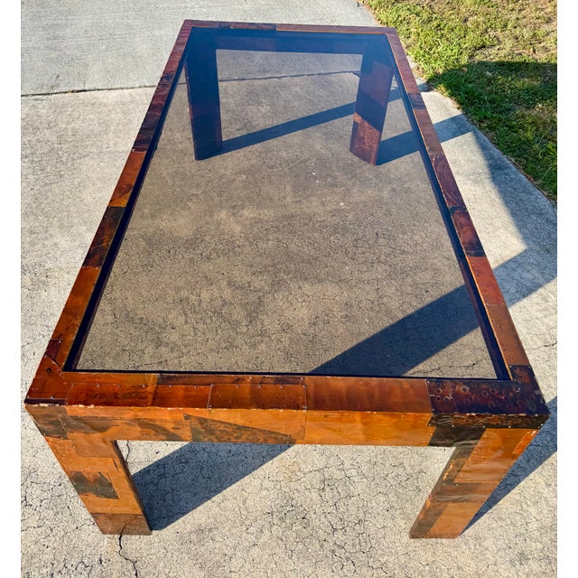 Metal Late 20th Century Vintage Modern Patchwork Brass Copper Dining Table Manner of Paul Evans For Sale - Image 7 of 12