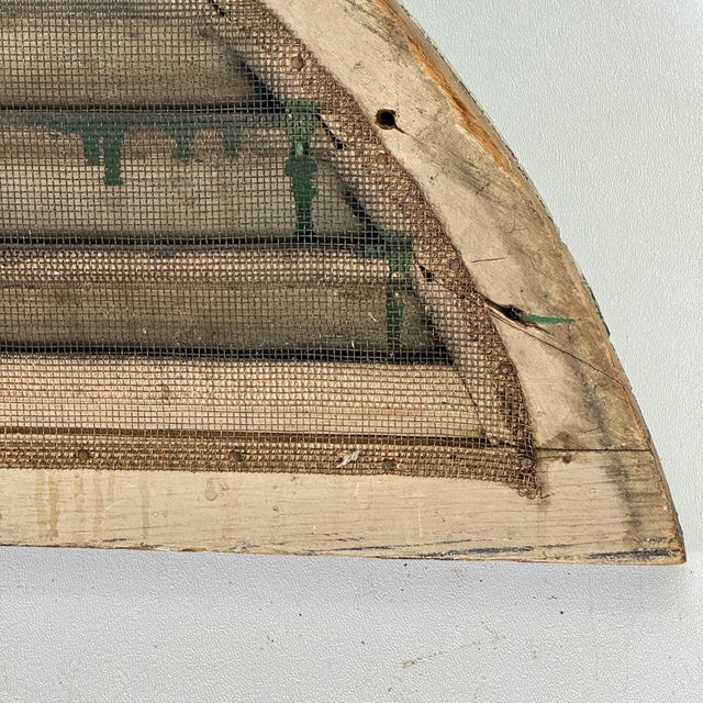 Antique Architectural Salvage Half-Round Arched Wooden Louvre in Green Paint For Sale - Image 10 of 10