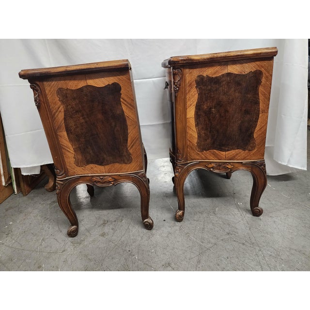 1940s 1940s Pair of Beautiful Inlay Rococo Nightstands For Sale - Image 5 of 8