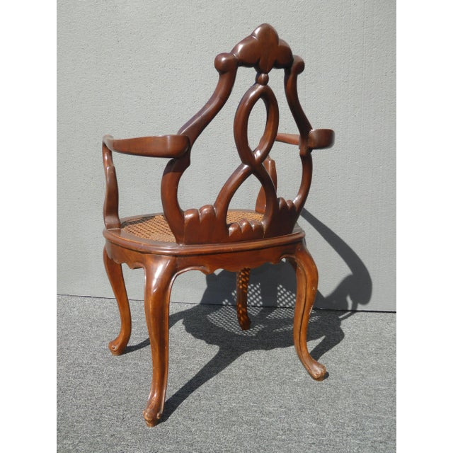 Vintage Oriental Asian Chippendale Wood & Cane Seat Accent Chair ~ French For Sale - Image 10 of 12