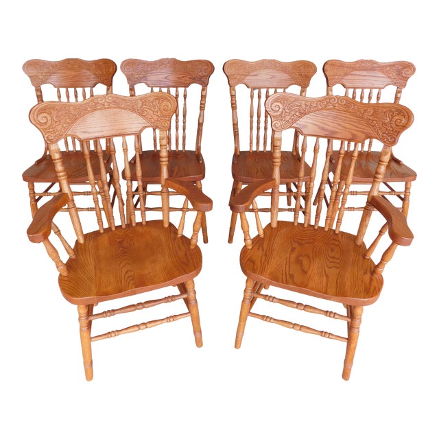 Tom Seely Oak Pressed Back Chairs - Set of 6 | Chairish