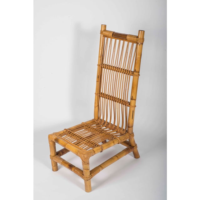 Wood Low French Rattan Chair by Adrien Audoux and Frida Minnet, 1950s For Sale - Image 7 of 7