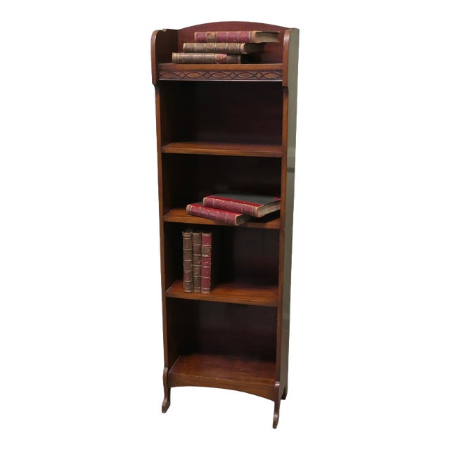 Art Deco Tall Slim Oak Bookcase, 1930 For Sale