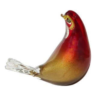 Murano Vintage Ruby Red Copper Aventurine Gold Flecks Italian Art Glass Bird Figurine Sculpture For Sale