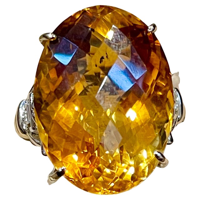 34 Ct Natural Oval Checker Board Citrine Cocktail Ring 14 Kt Yellow Gold, Estate For Sale - Image 15 of 18